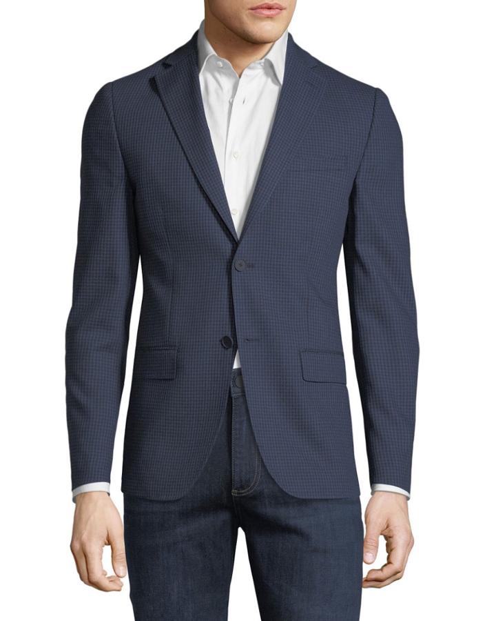 Slim-fit Grid Sport Coat, Blue
