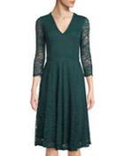 Lace Open-back V-neck Fit-&-flare Dress, Emerald