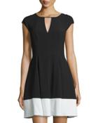 Cap-sleeve Colorblock Dress, Black/eggshell