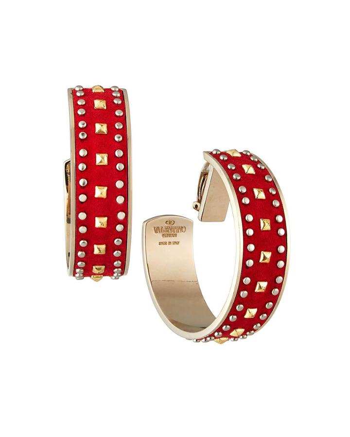 Rockstud Hoop Earrings, Red