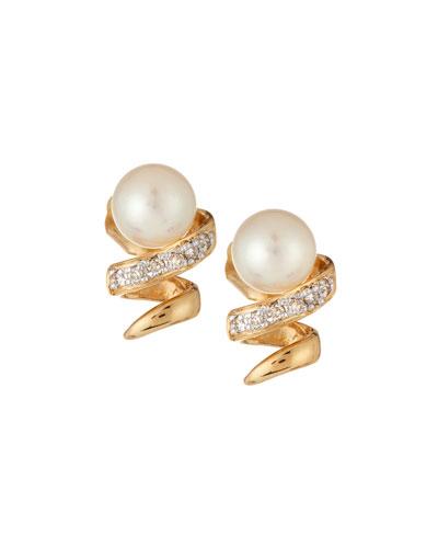 14k Freshwater Pearl & Diamond Swirl