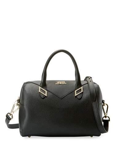 Pebbled Leather Top Handle Bag, Black