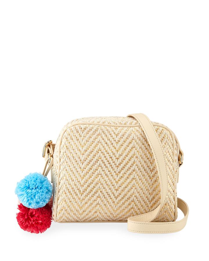 Camera Woven Pompom Crossbody Bag