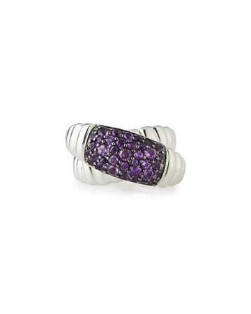 Bedeg Silver Lava Crossover Ring W/ Amethysts,