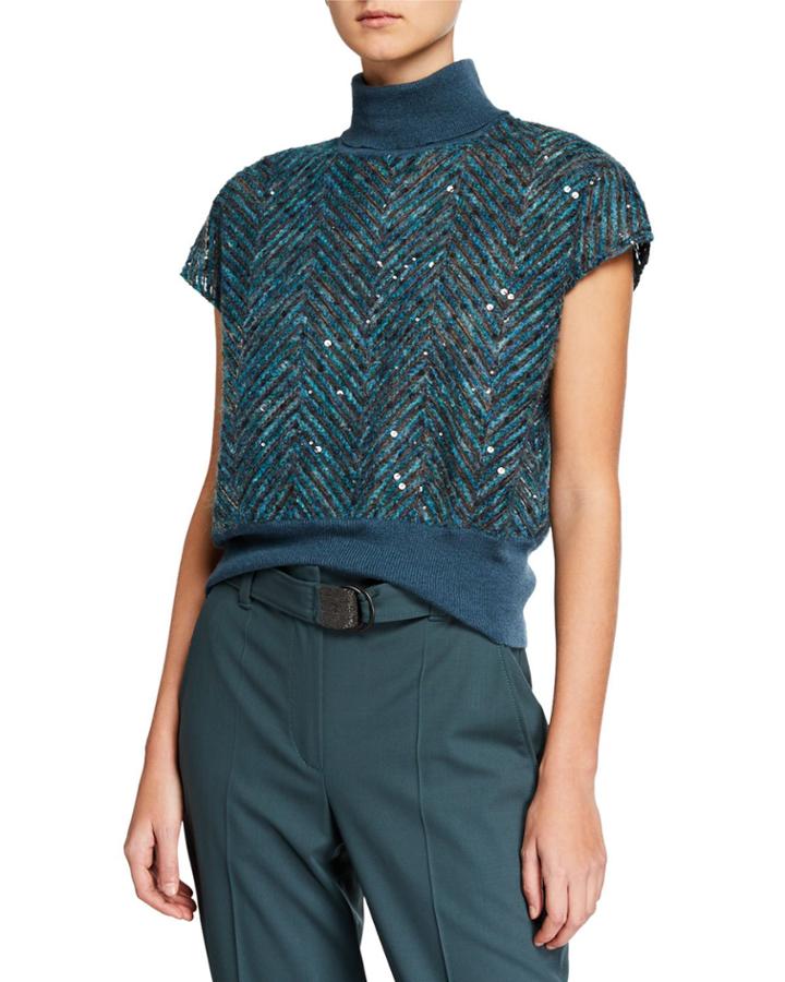 Sequined Chevron Ribbed Crop