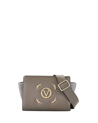 Kiki Mixed Leather Shoulder Bag, Gray