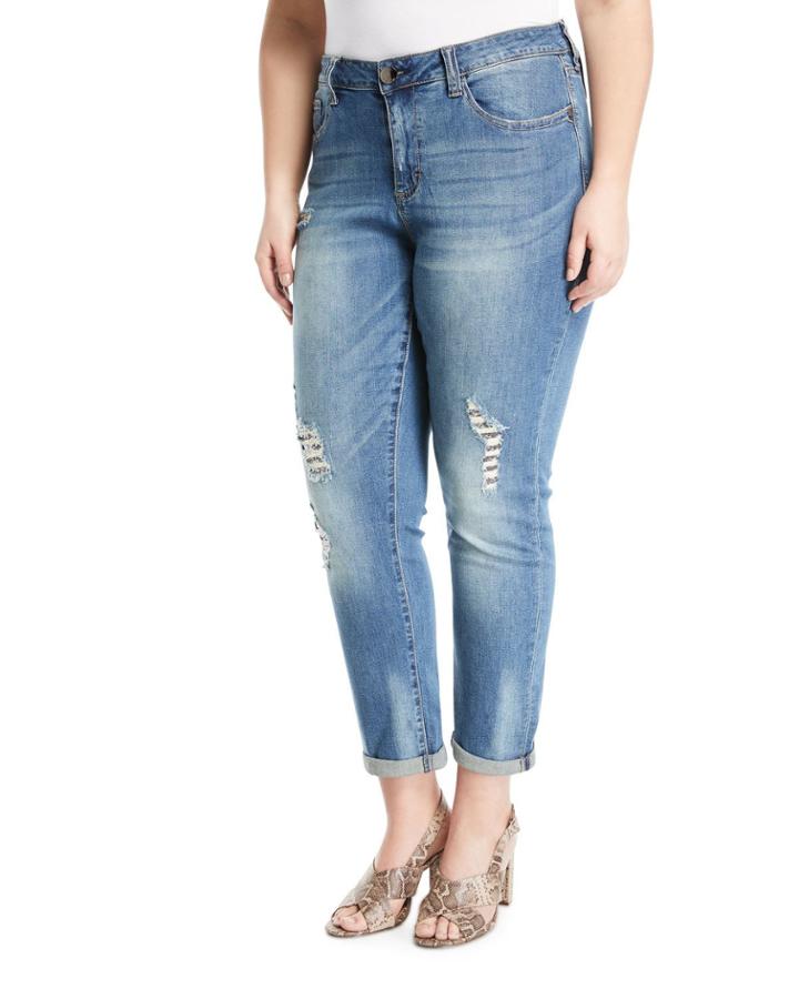 Distressed Roll-cuff Skinny Jeans,