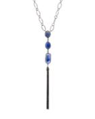 Black Silver Fringe Necklace With Blue Sapphire & Diamonds
