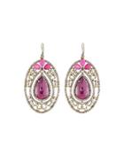 Oval Diamond & Ruby Drop Earrings