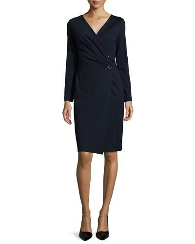 Long-sleeve Wrap Dondi Dress, Navy