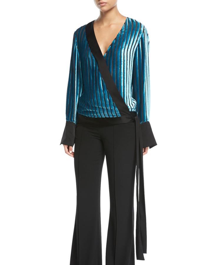 Long-sleeve Crossover Velvet Blouse