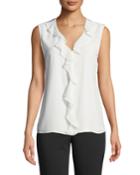 Ruffle V-neck Tank, White
