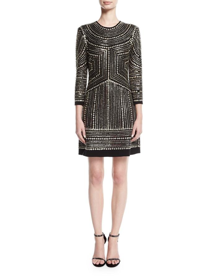Studded 3/4-sleeve Cocktail Dress