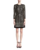 Studded 3/4-sleeve Cocktail Dress