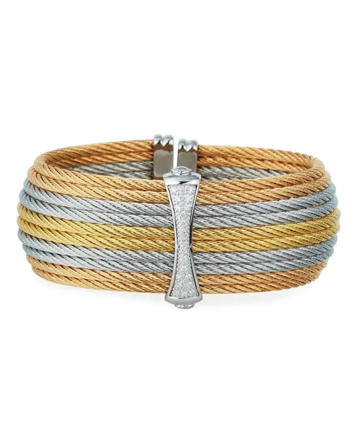 Stacked Cable Cuff W/ Diamond Hourglass, Tricolor