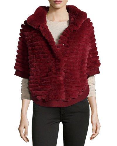 Layered Rabbit Fur Poncho, Bordeaux
