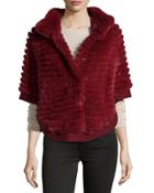 Layered Rabbit Fur Poncho, Bordeaux