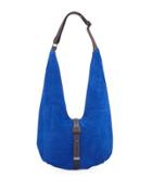 Two-tone Leather Hobo Bag, Cobalt/dark Brown