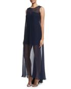 Sleeveless Illusion Overlay Gown