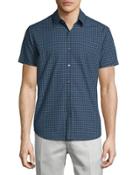 Short-sleeve Micro-check Woven Sport Shirt, Theorist
