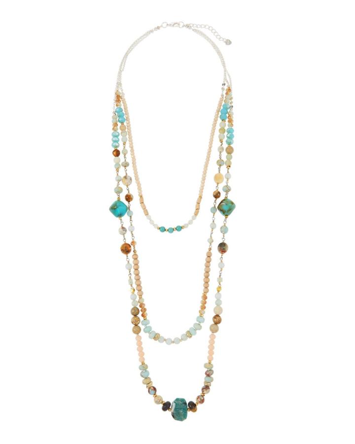 Beaded Triple-strand Necklace, Green/brown
