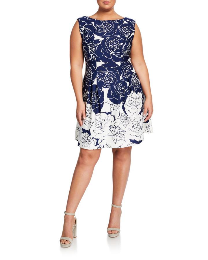 Plus Size Rose-print A-line Dress