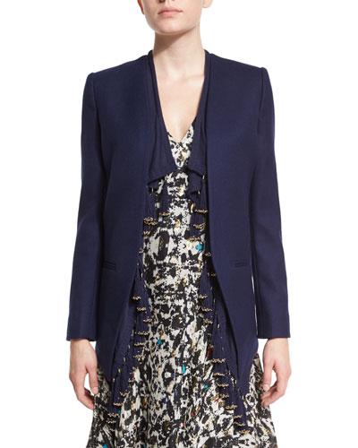 Blazer With Fringe Trim, Navy