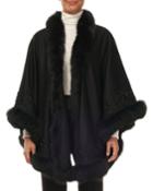 Fox-trim Embroidered Wool-blend Cape