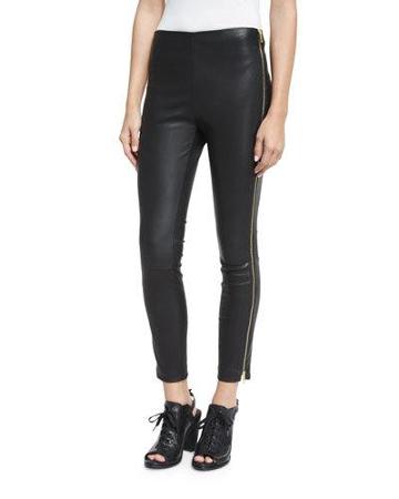Chatel Leather Zip Leggings, Black