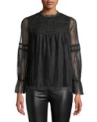 Mixed-lace Long-sleeve Pleated Top