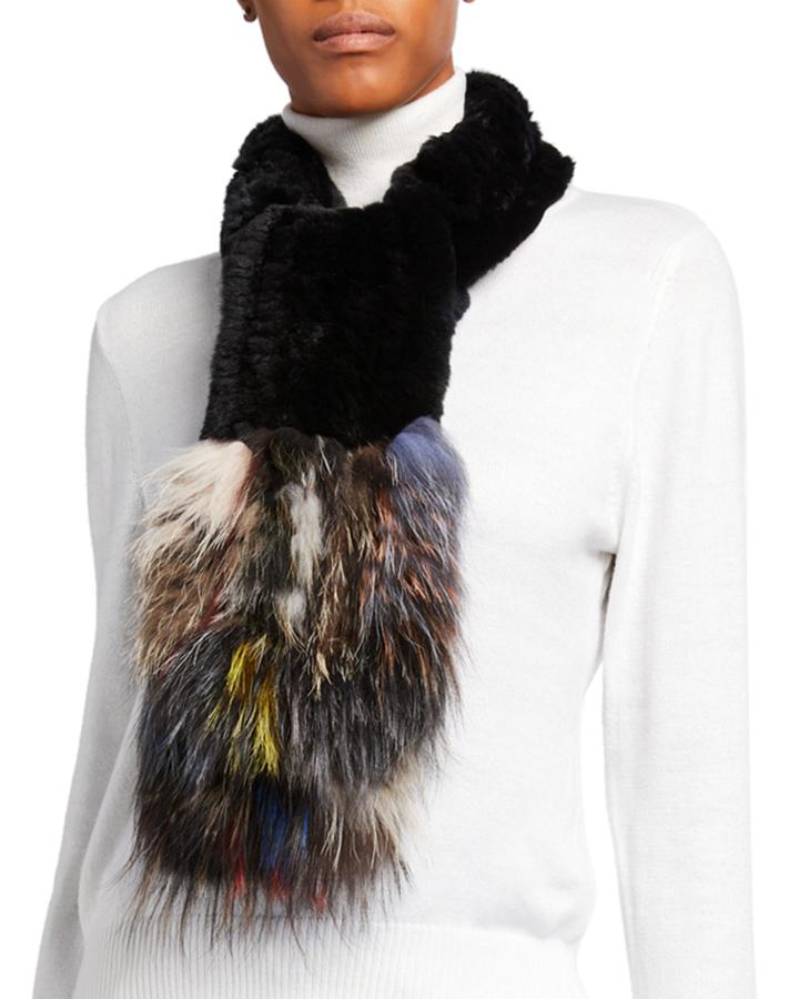 Rabbit Fur Scarf W/ Fox Fur Trim
