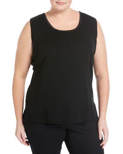 Embellished-trim Scoop-neck Knit Tank, Black,