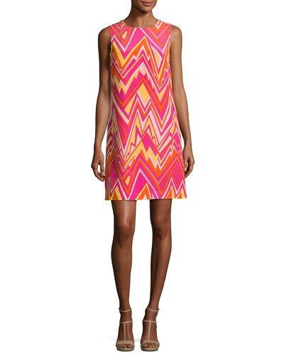 Sleeveless Retro Zigzag Silk Shift Dress,