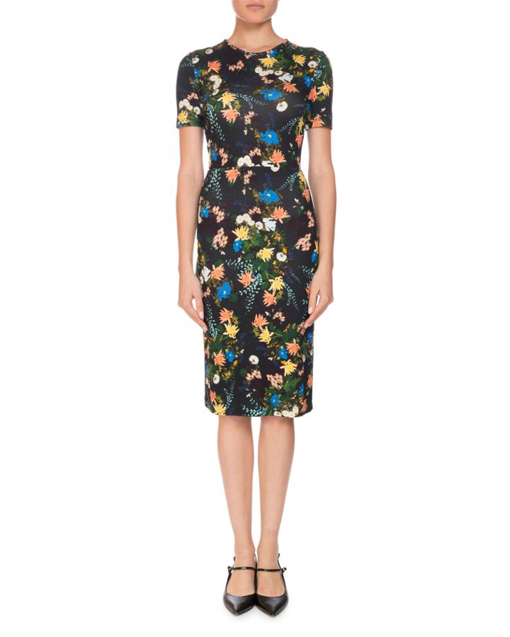 Essie Mariko Meadow Short-sleeve Floral-print Fitted Dress