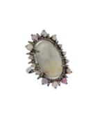 Silver Oval Ring With Multicolor Sapphire & Diamonds,