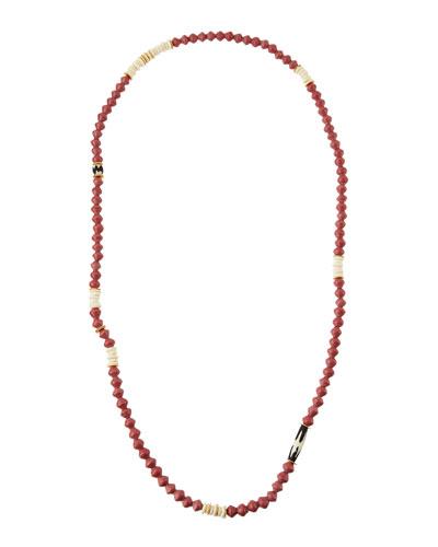 Long Paper, Bone & Brass Beaded Necklace, Rose