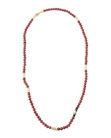 Long Paper, Bone & Brass Beaded Necklace, Rose