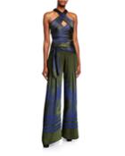 Gabriel Forest Jacquard Cross-front Wide-leg Jumpsuit