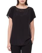 Round-neck Cap-sleeve Silk Blouse With