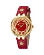 40mm Contrast Logo Watch W/ Leather Strap, Gold/red