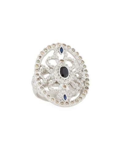 New World Sapphire Oval Shield Ring W/ Diamonds,