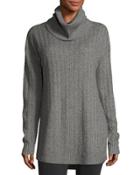 Silk-cashmere Funnel-neck Cable-knit Tunic,