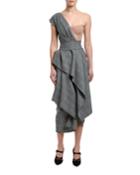 One-shoulder Tartan Bustier Dress