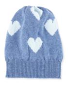 Cashmere Heart Beanie Hat, Blue/light Blue