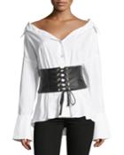 Leather Corset Button-front Poplin