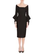 Off-the-shoulder Tie-cuff Crepe Sheath Cocktail Dress
