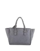 Ostrich-embossed Leather Tote Bag, Pearl Gray