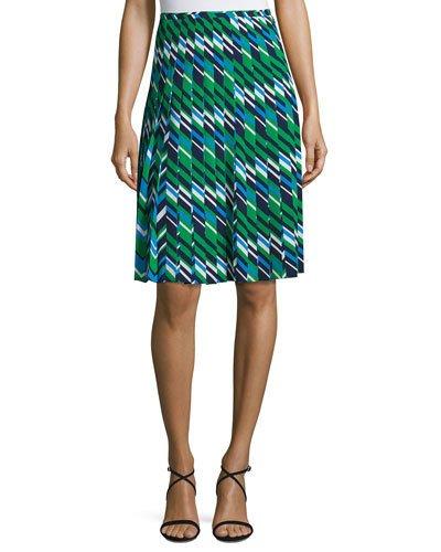 Striped Multi-pleat A-line Skirt,