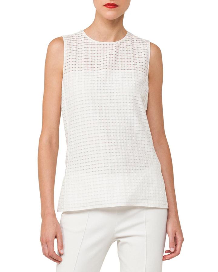Ajoure Sleeveless Silk Cotton Blouse