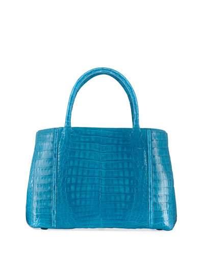 Small Sectional Crocodile Tote Bag, Blue F6